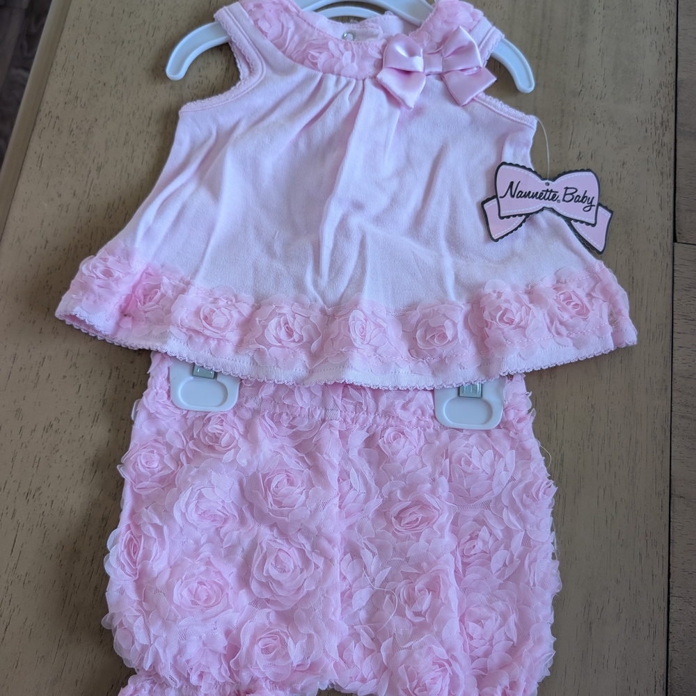 Nanette Baby Pink Rosette Diaper Cover Set
